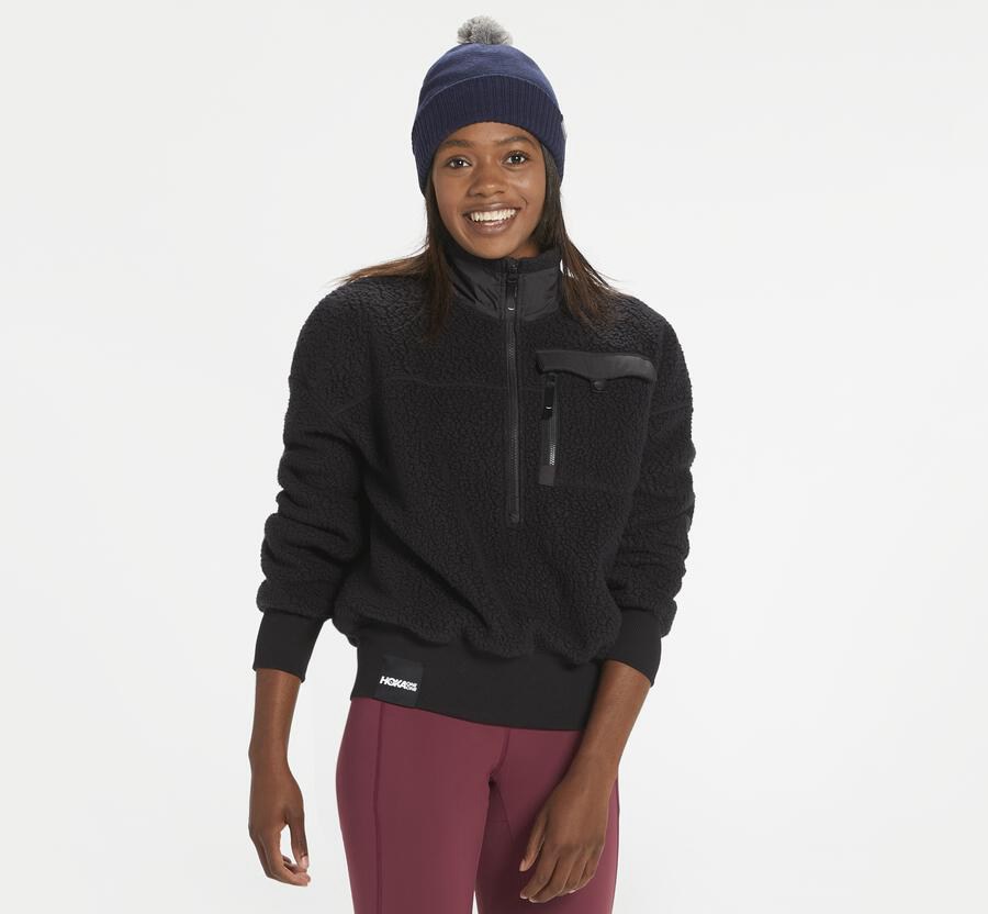 Hoodie Womens - Hoka One One Fleece Sky - Black - UVAQYZB-74